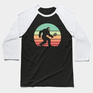 Bigfoot Sasquatch Playing Tennis Vintage Distressed Sunset Sport Baseball T-Shirt